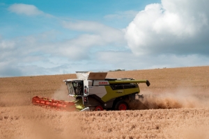 Traktor beim Dreschen